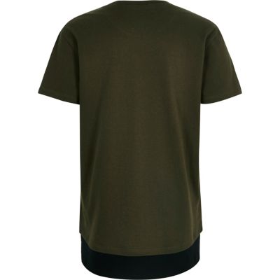 Boys khaki green contrast hem T-shirt